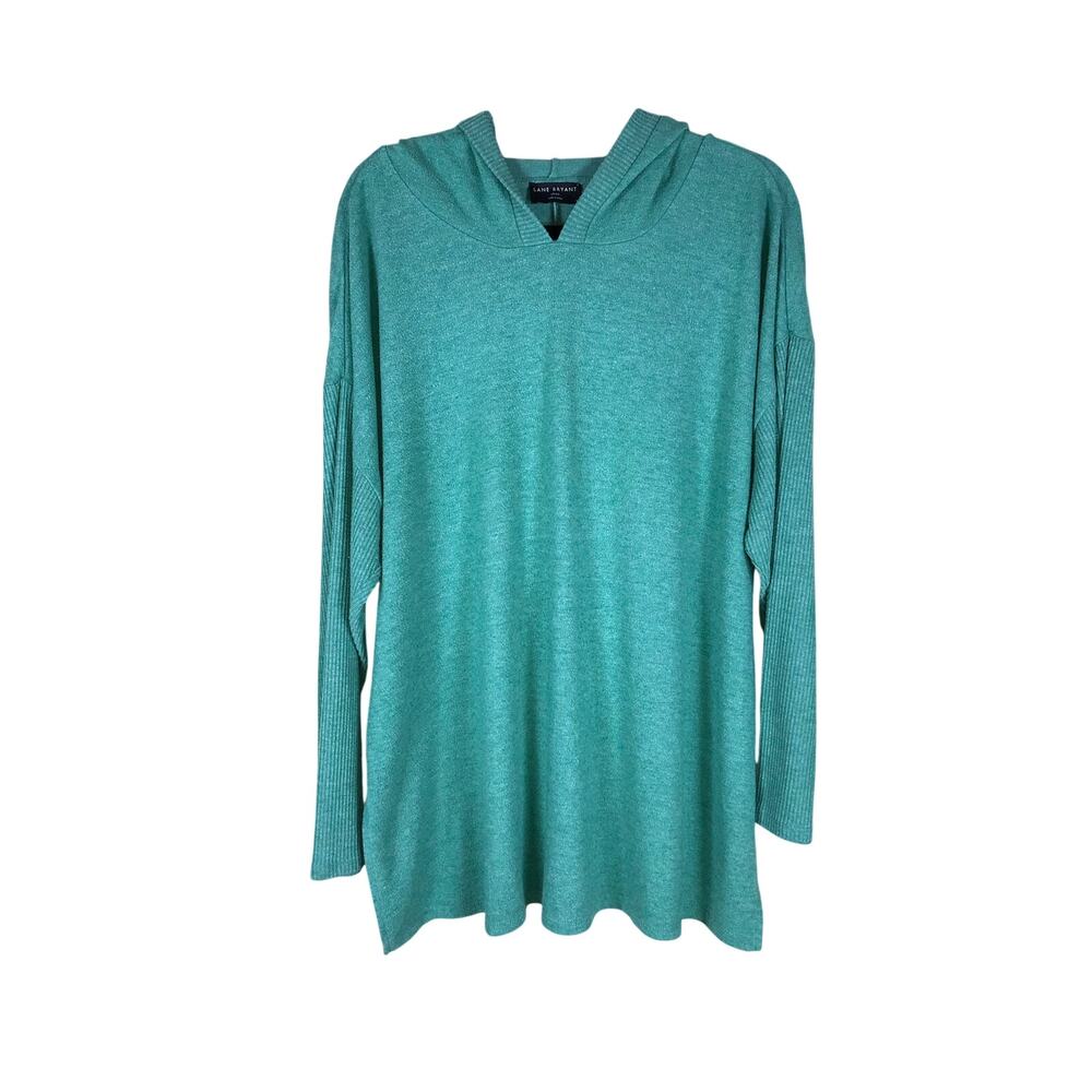 Lane Bryant Shirt Women’s 18/20 Green Hooded Pullover Stretch Casual Plus